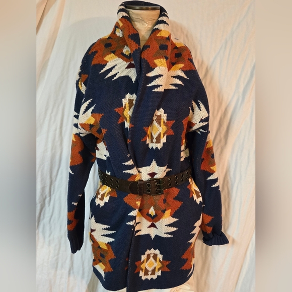 Lucky Brand Women's Southwest Shawl-Collar Navy Aztec Cardigan Size Xlarge - Picture 5 of 11